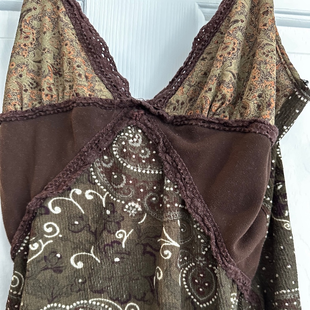 Brown and green paisley-patterned cami